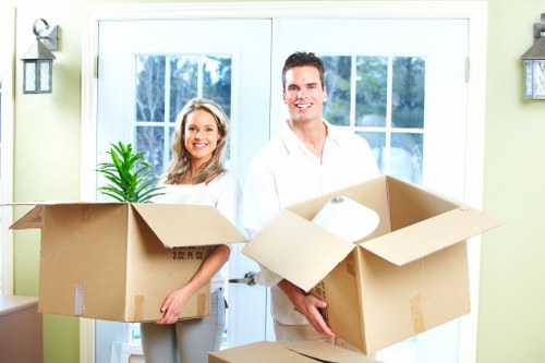 Packed boxes and furniture prepared for West Hampstead removals