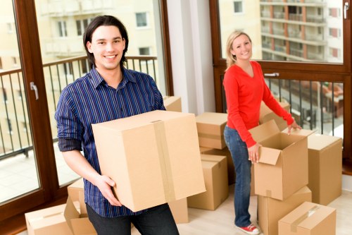 Packed moving boxes ready for removal services in Westhampstead