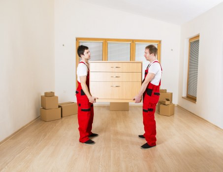 Careful manual handling of furniture using moving aids and straps
